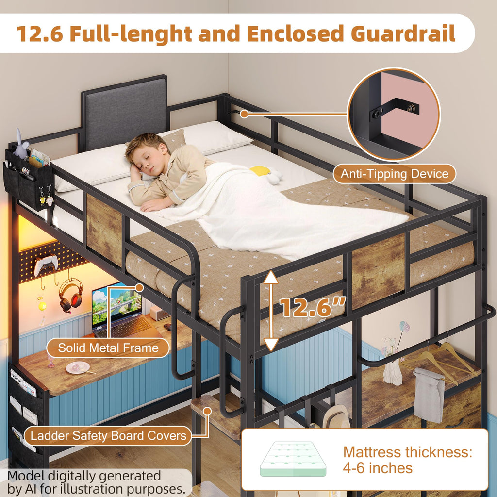 Twin Loft Bed with Desk and 6 Storage Drawers I28855