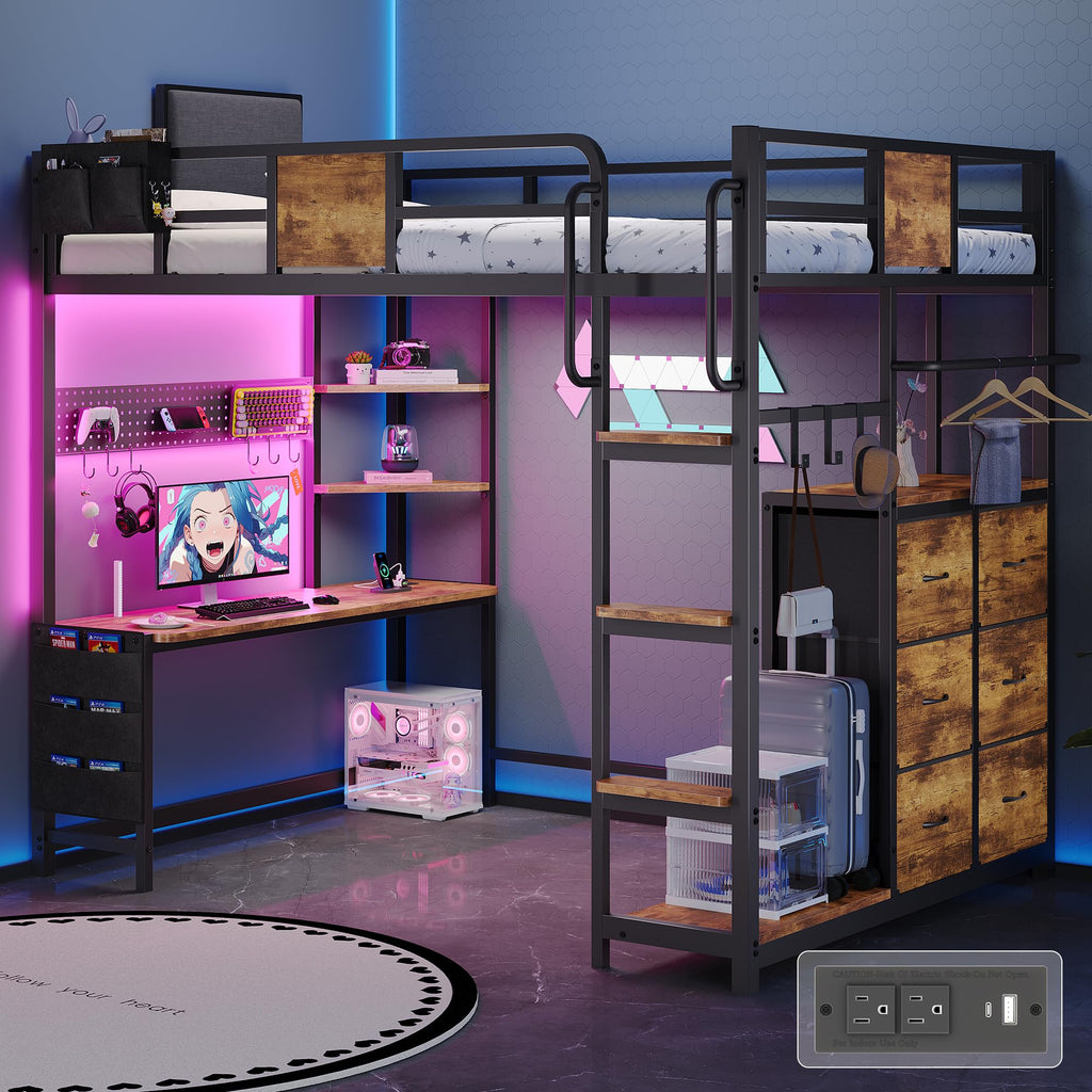 Twin Loft Bed with Desk and 6 Storage Drawers I28855