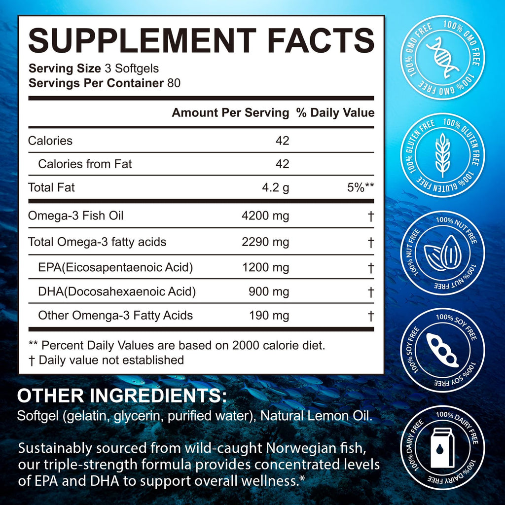 Omega 3 Fish Oil 4200 mg Per Serving 1200 mg EPA 900 mg DHA Lemon Flavor O32686