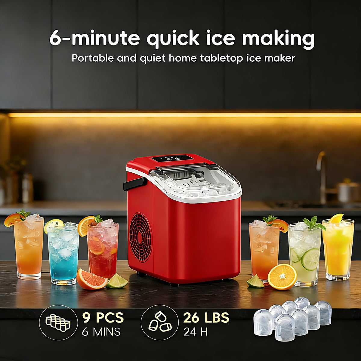 Portable Countertop Ice Maker with Self-Cleaning, 26lbs/24H X246456