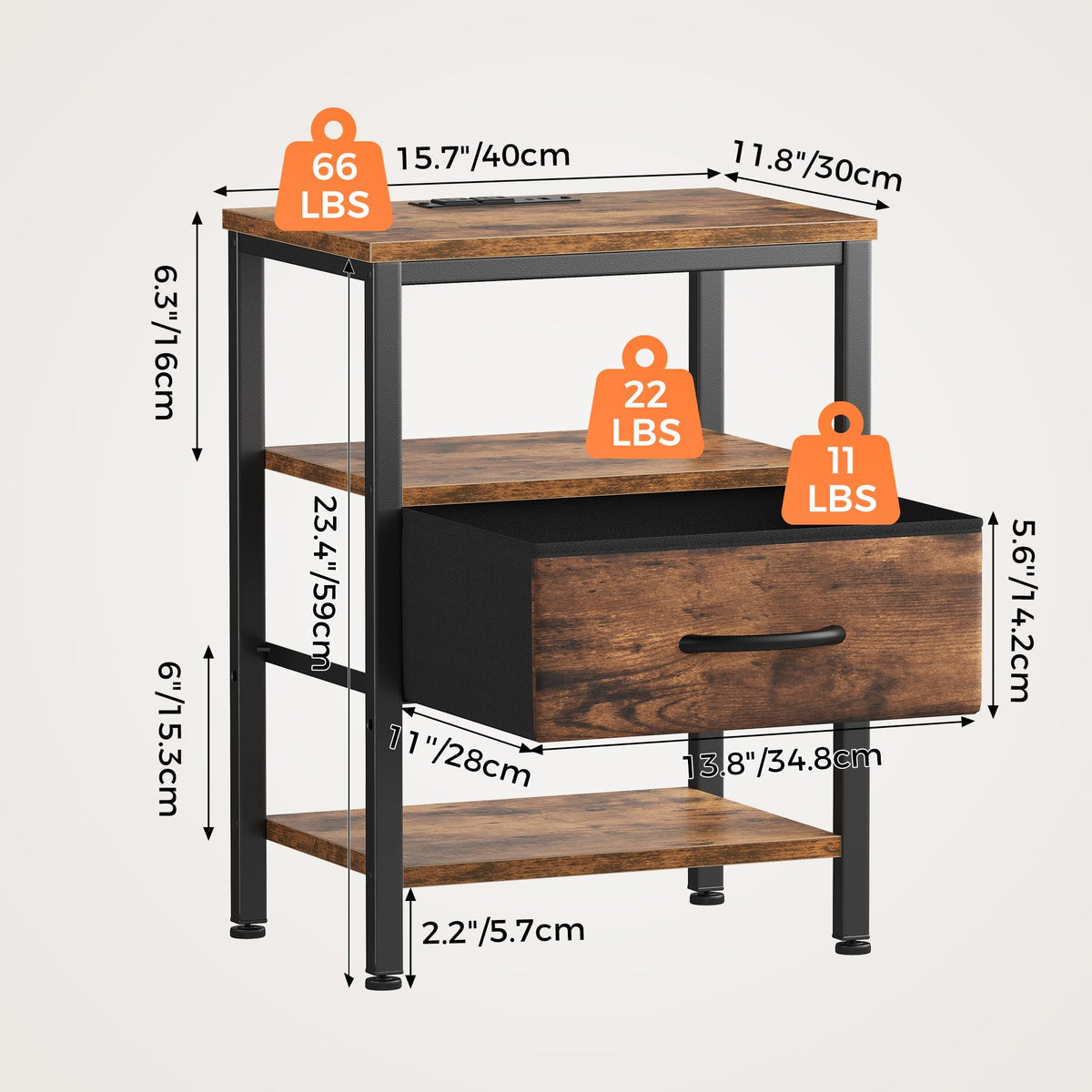 Nightstand with Charging Station and Fabric Drawer X4411