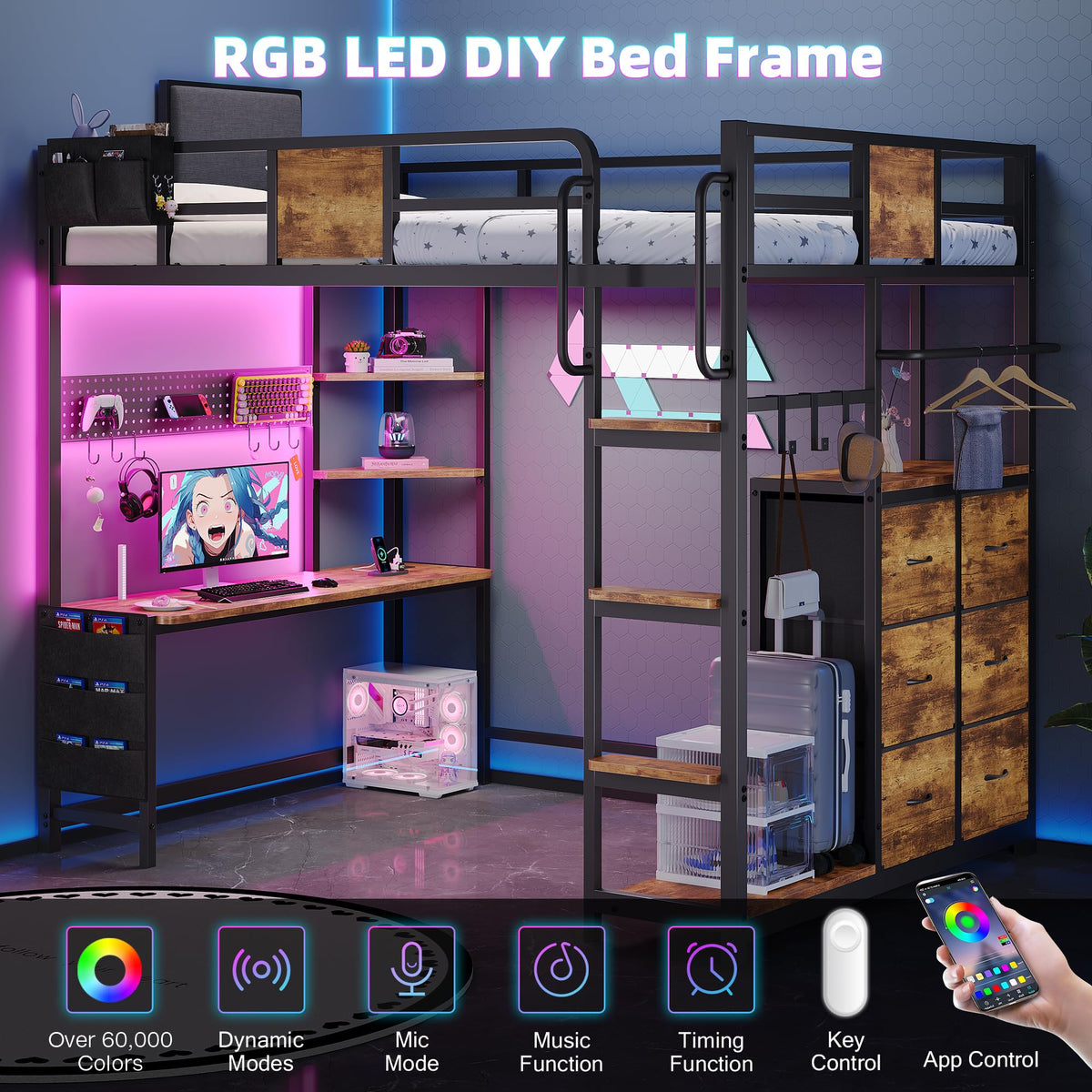 Twin Loft Bed with Desk and 6 Storage Drawers I28855