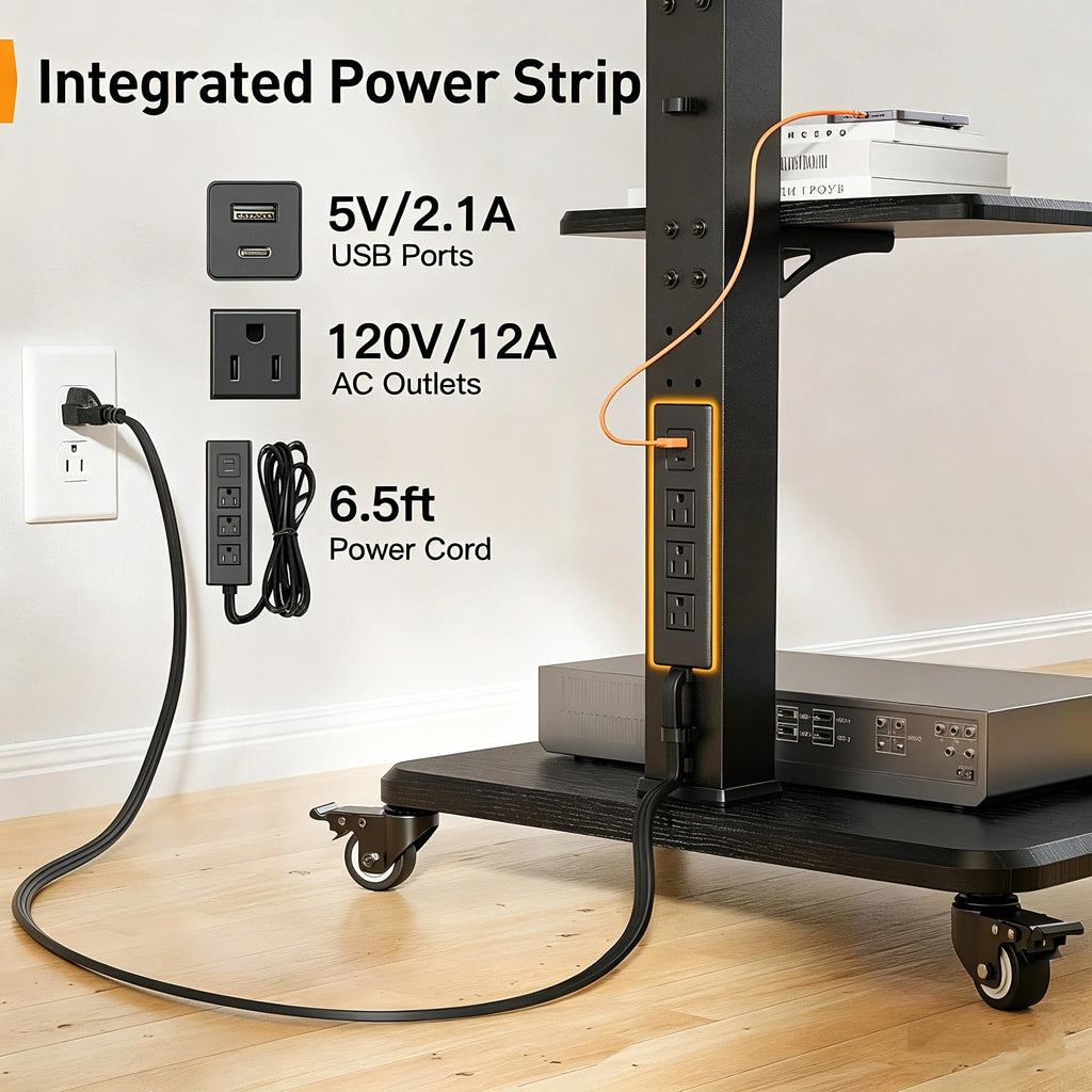 Tilt & Swivel Rolling TV Stand with Power Outlet D241310