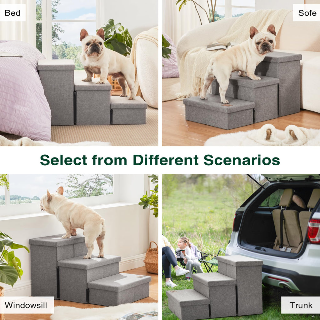 Foldable Pet Stairs with Storage, Grey, 3 Steps L467346