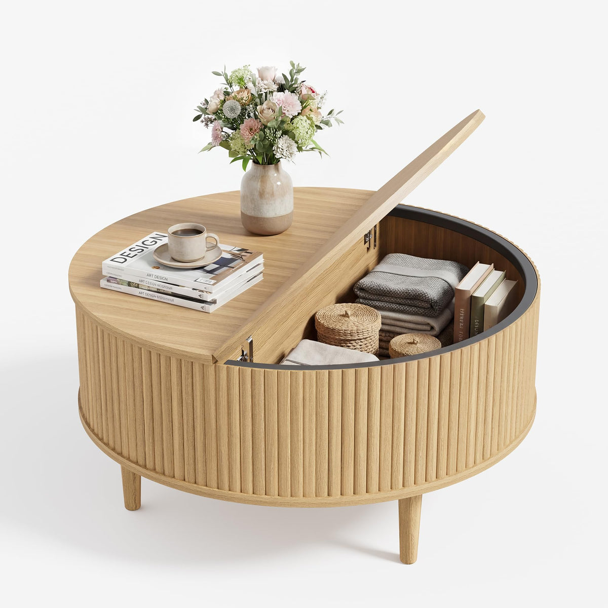 31.5" Round Lifting Top Coffee Table with Storage Z733