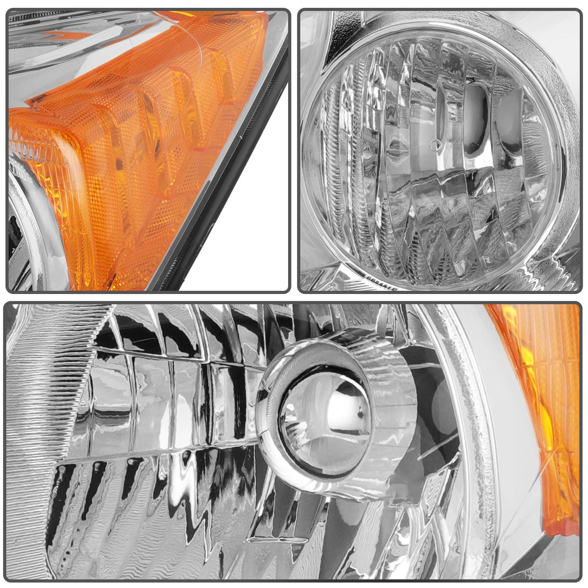 Headlights Assembly Pair Chrome Housing Amber Reflector Clear Lens J878859