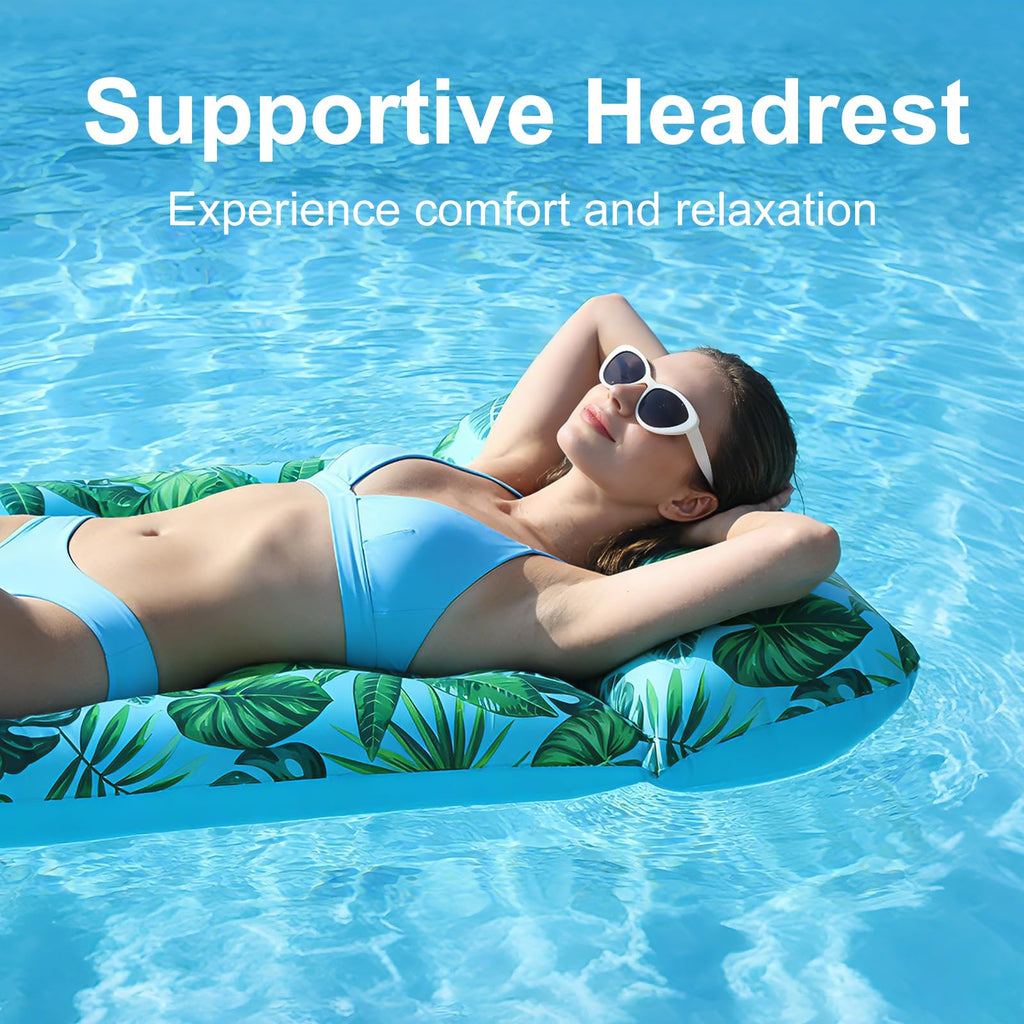 2 Pack Inflatable Pool Lounger with Headrest Drink Holder R936718