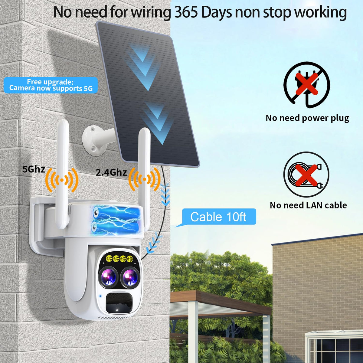 Wireless Solar Security Camera 360 PTZ Dual Lens 10x Zoom 2K L5588
