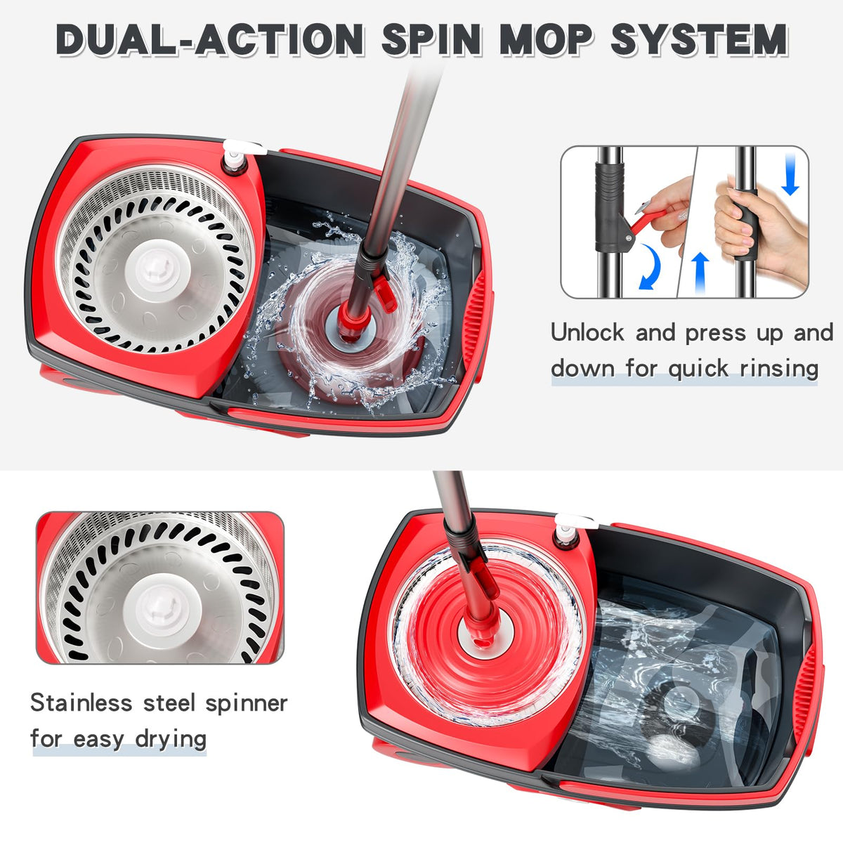 Spin Mop and Bucket Set with 6 Microfiber Heads K78177