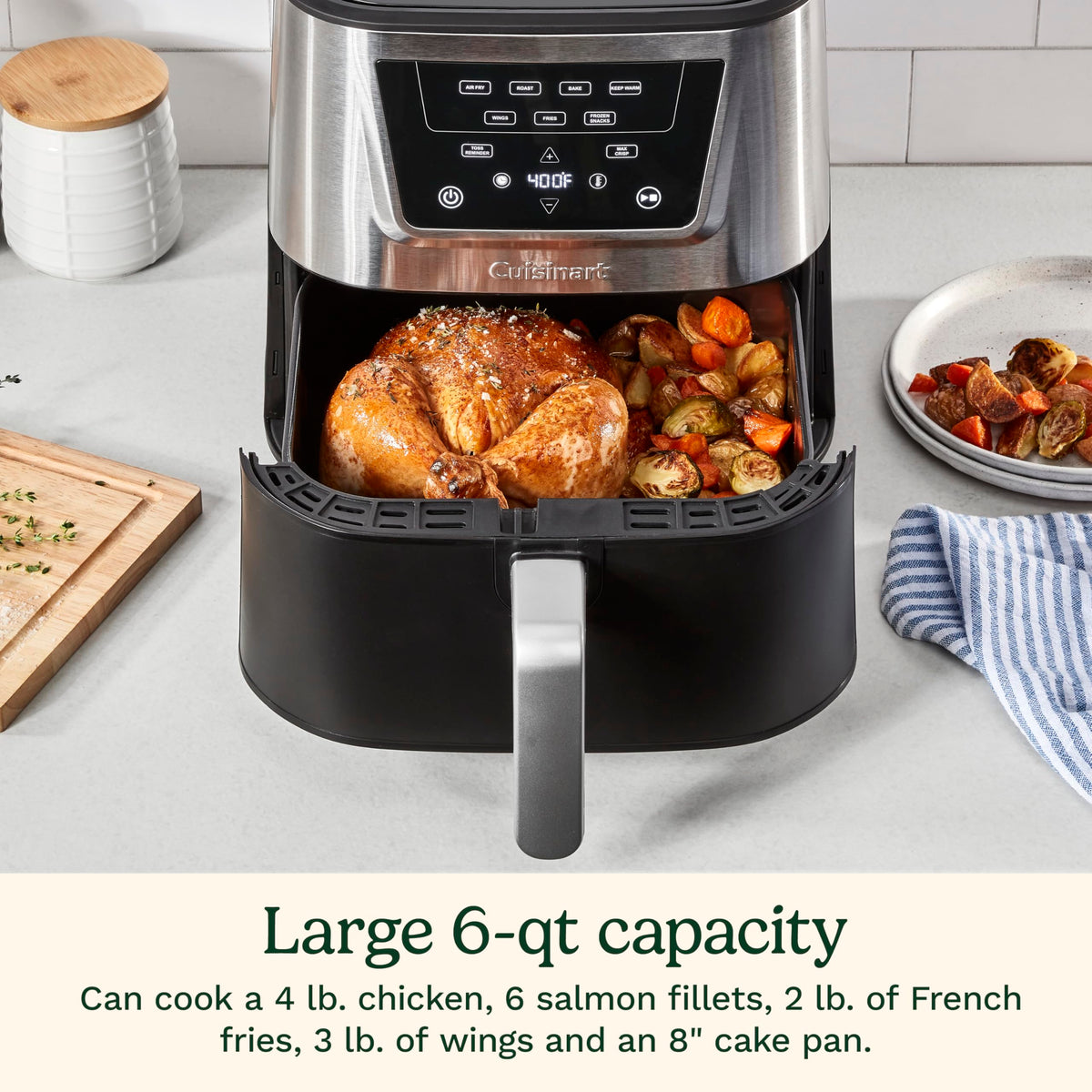 6-Quart Air Fryer with 4 Cooking Functions, Black & Stainless Steel V705