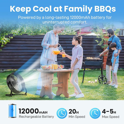 12" Rechargeable Battery Powered Portable Outdoor Fan H874301