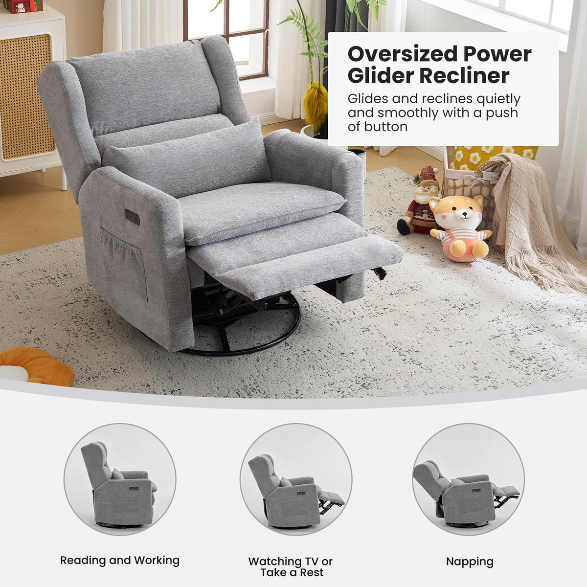 Oversized Swivel Rocker Recliner with Adjustable Headrest A721