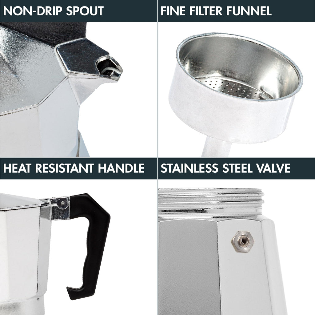 Stovetop Espresso and Coffee Maker, 6 Espresso Cups, Silver E32846