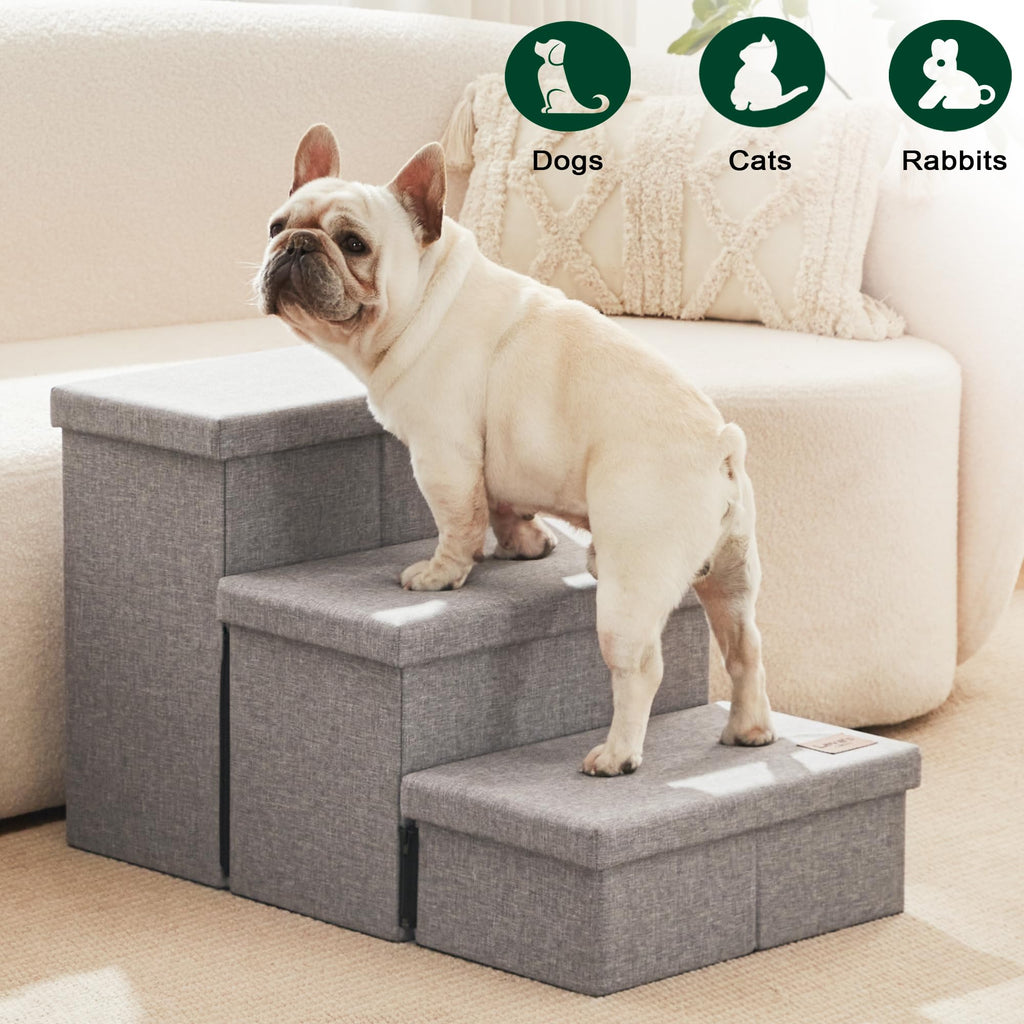 Foldable Pet Stairs with Storage, Grey, 3 Steps L467346