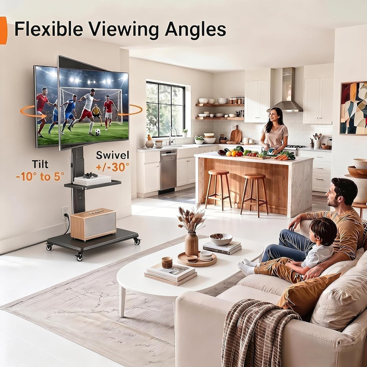 Tilt & Swivel Rolling TV Stand with Power Outlet D241310
