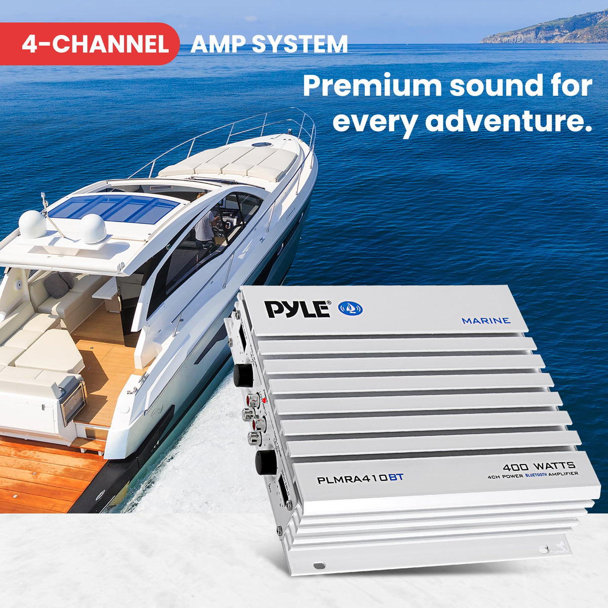 Waterproof 4 Channel 400W Bluetooth Marine Amplifier J1619