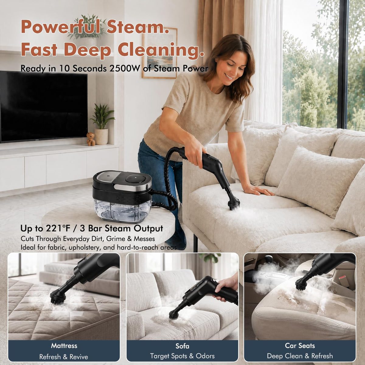 2500W Pressurized Steam Cleaner with 16 Accessories P8712
