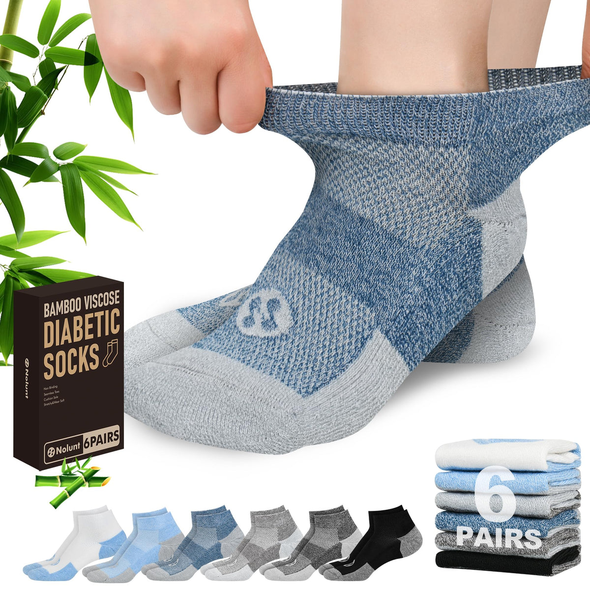 Low Cut Diabetic Socks for Men, 6 Pairs H3739