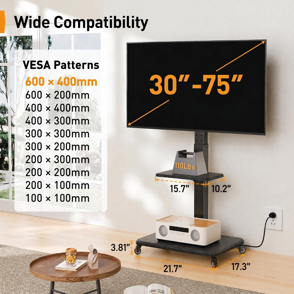 Tilt & Swivel Rolling TV Stand with Power Outlet D241310
