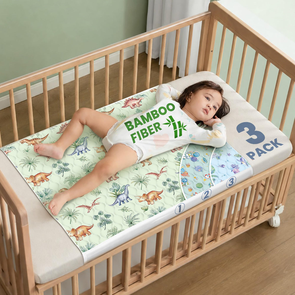 Viscose from Bamboo 3 Pack Waterproof Non-Slip Crib Pee Pads B3350