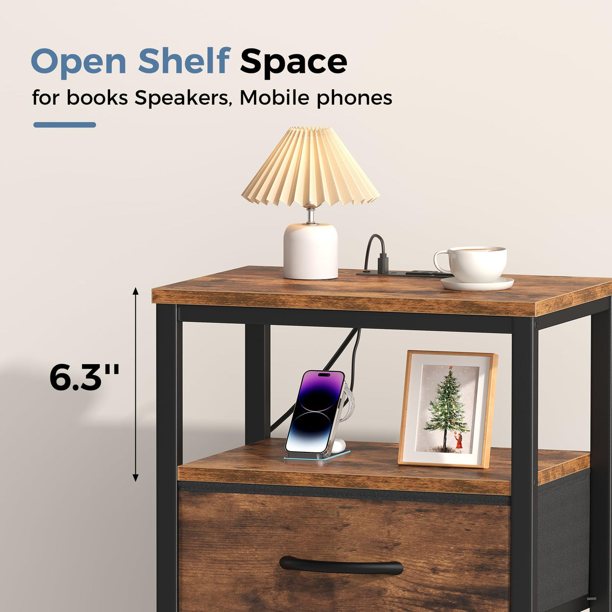 Nightstand with Charging Station and Fabric Drawer X4411