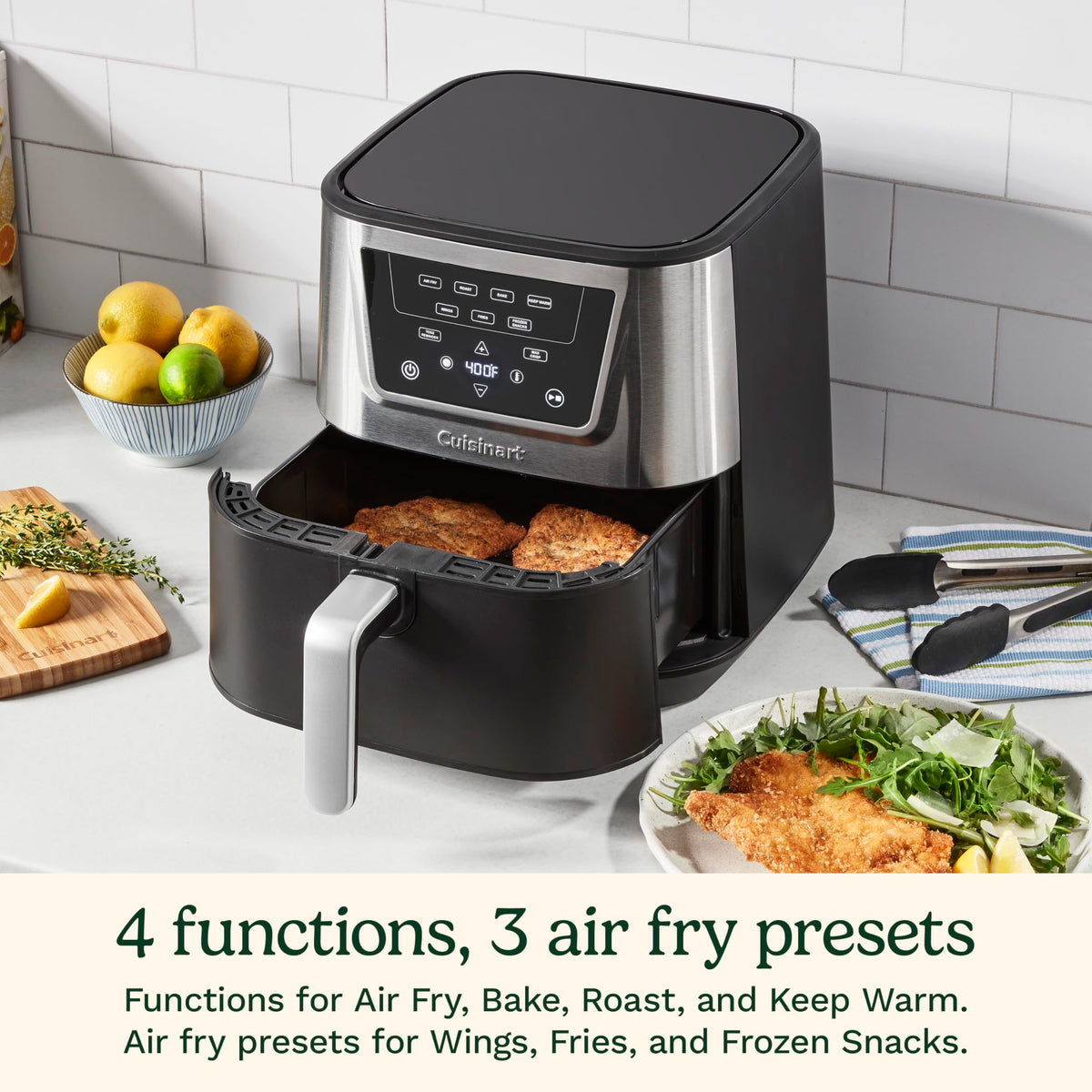 6-Quart Air Fryer with 4 Cooking Functions, Black & Stainless Steel V705