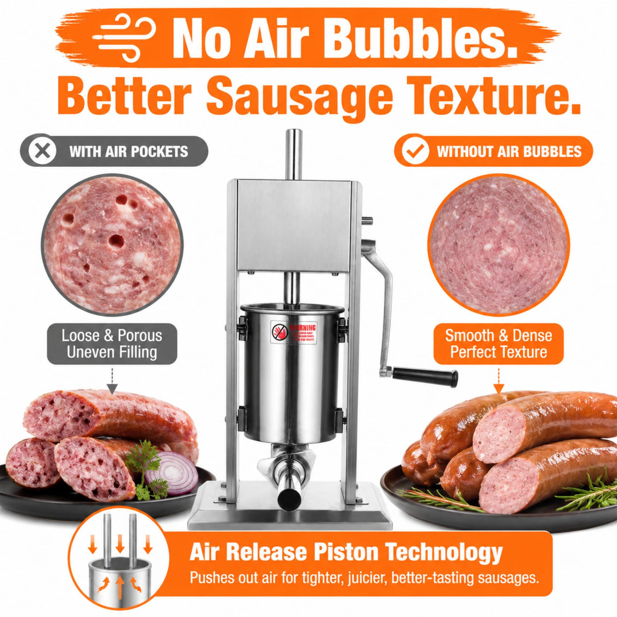 3L Stainless Steel Manual Sausage Stuffer with 4 Tubes G538118
