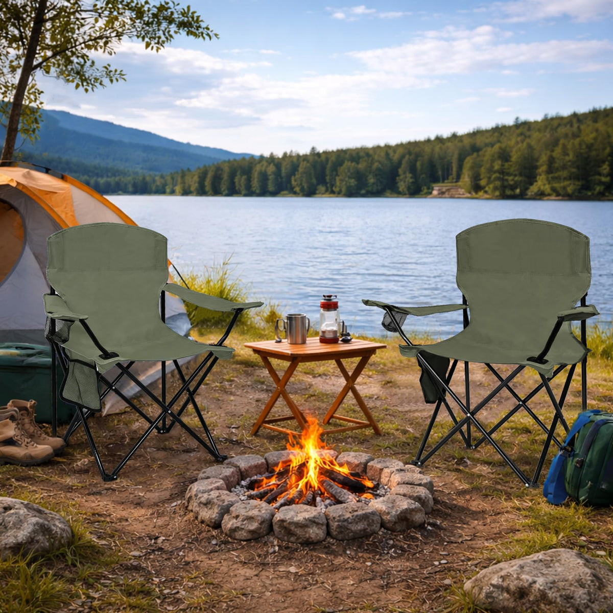 Camping Chair 2 Pack Portable Folding Chair Green S623823