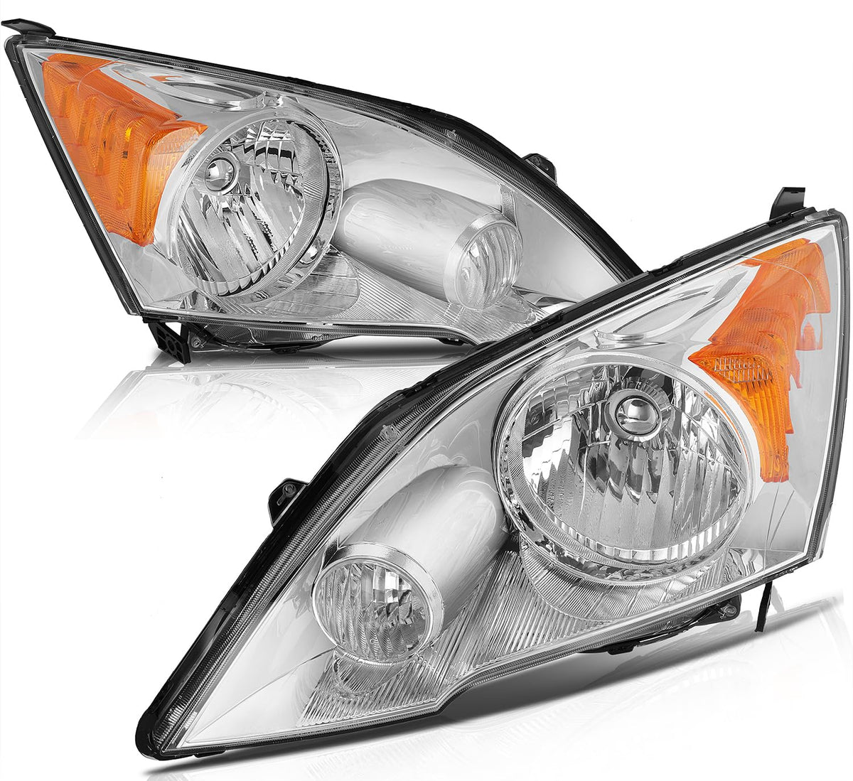 Headlights Assembly Pair Chrome Housing Amber Reflector Clear Lens J878859