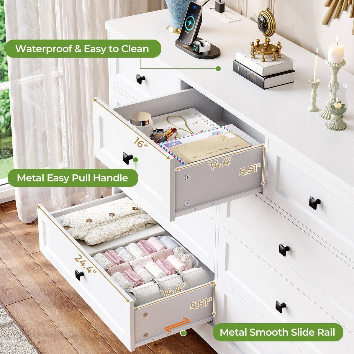 White 9 Drawer Wood Dresser with Charging Station W967596