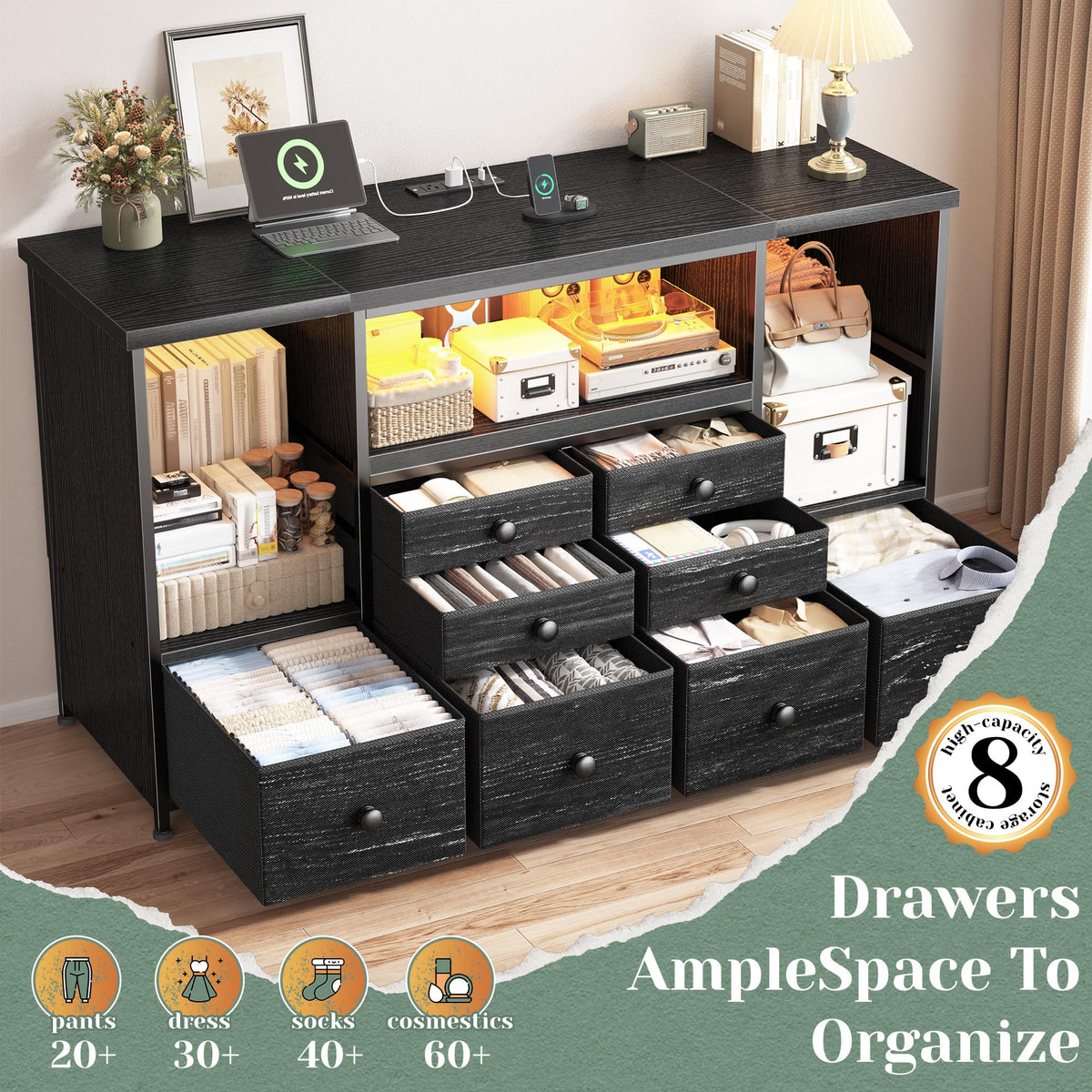 Modern LED Dresser with 8 Drawers G255029
