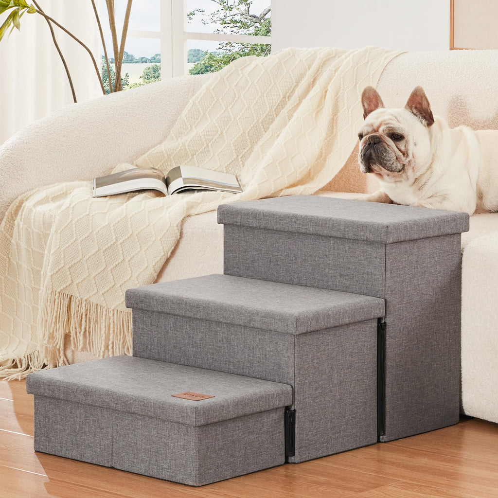 Foldable Pet Stairs with Storage, Grey, 3 Steps L467346