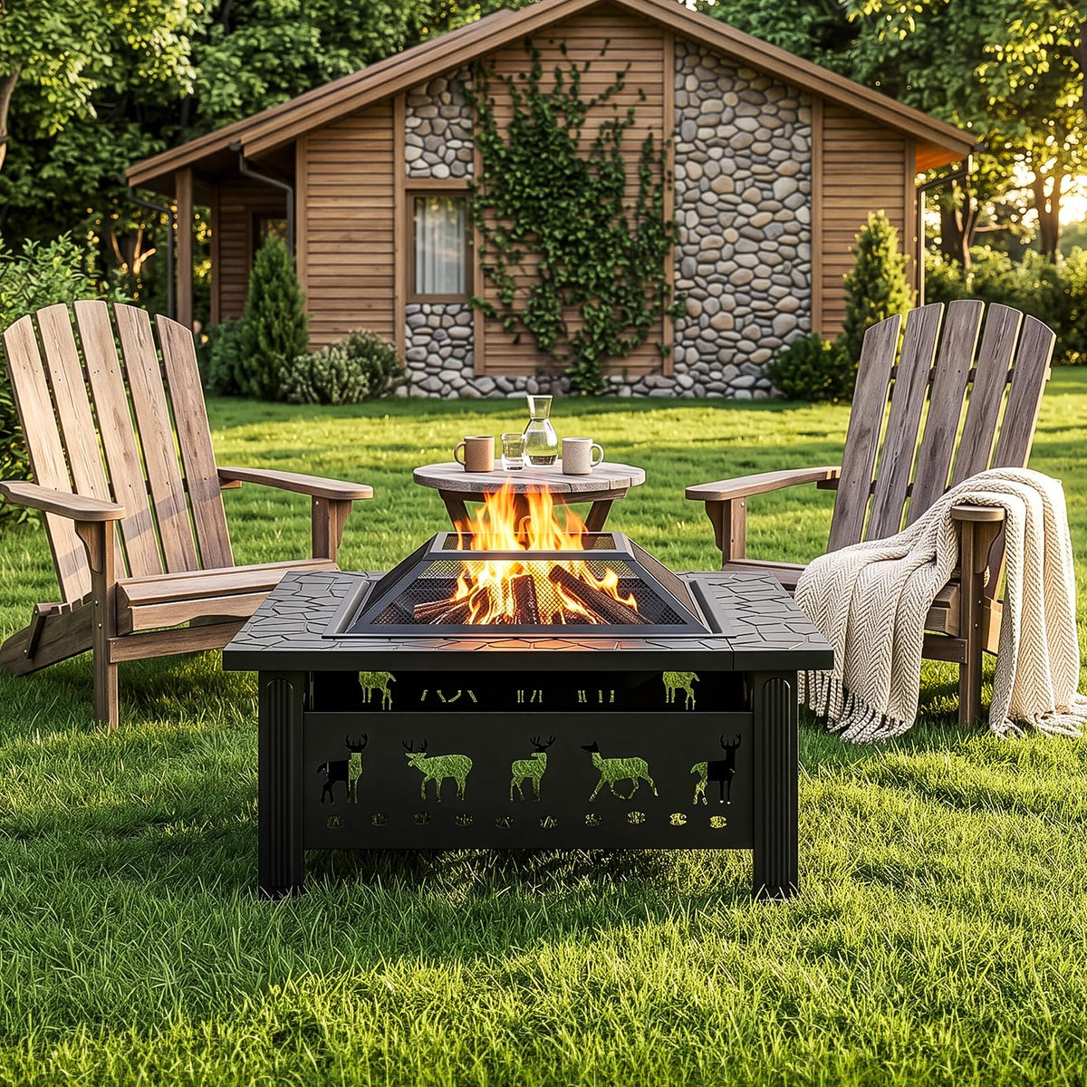 32 Inch Black Wrought Iron Wood Burning Fire Pit A7943