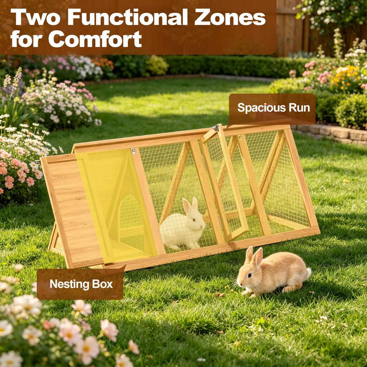 A-Frame Wooden Rabbit Hutch with Run Z381398