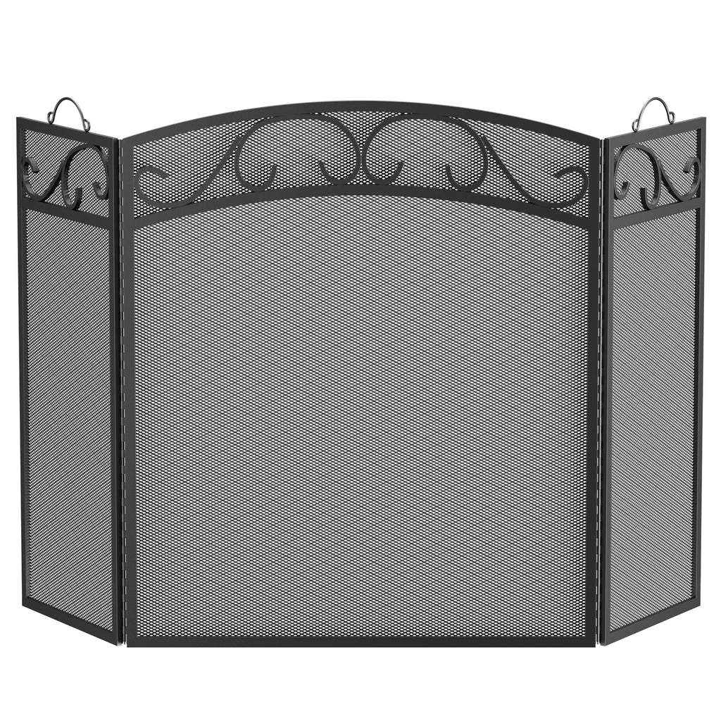 Black 3 Panel Wrought Iron Fireplace Screen Q8420