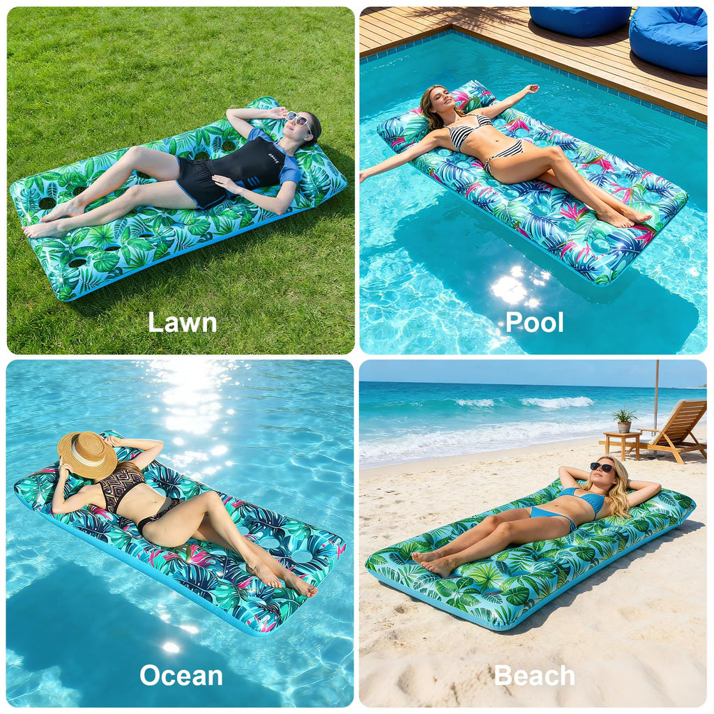 2 Pack Inflatable Pool Lounger with Headrest Drink Holder R936718