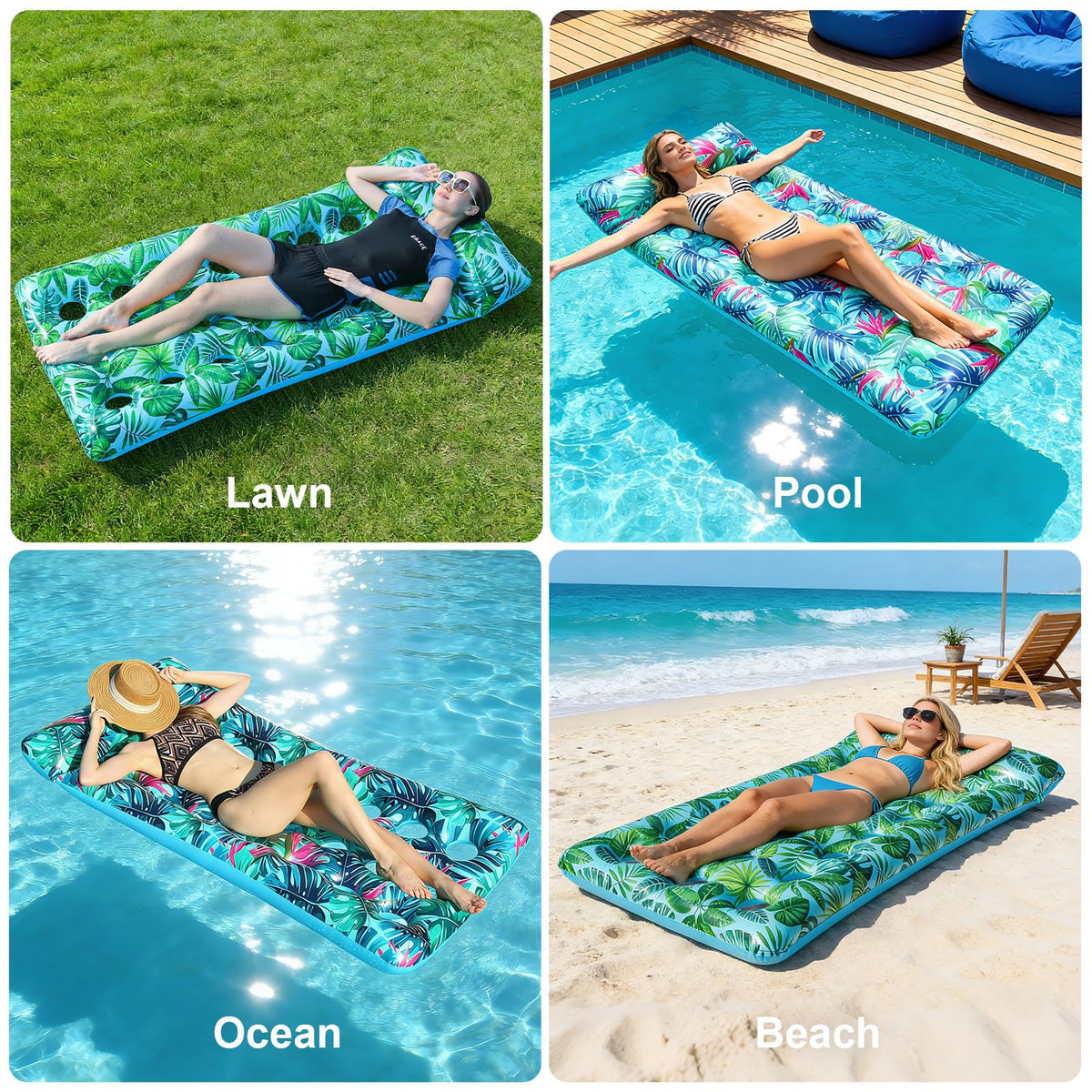 2 Pack Inflatable Pool Lounger with Headrest Drink Holder R936718