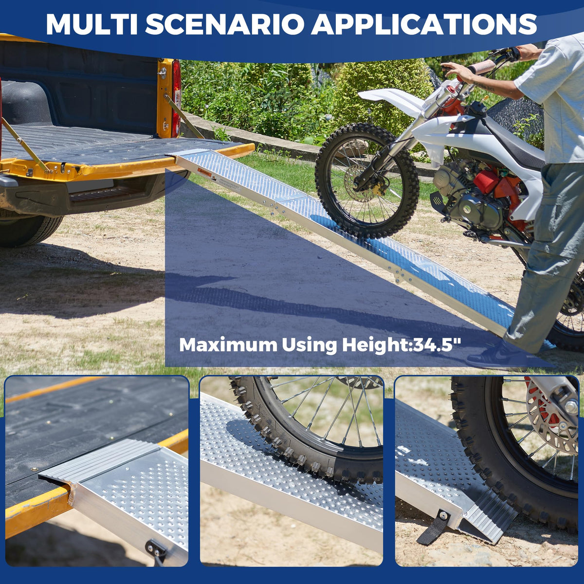 Aluminum Tri-Fold Motorcycle Ramp 600 lb Capacity Y219