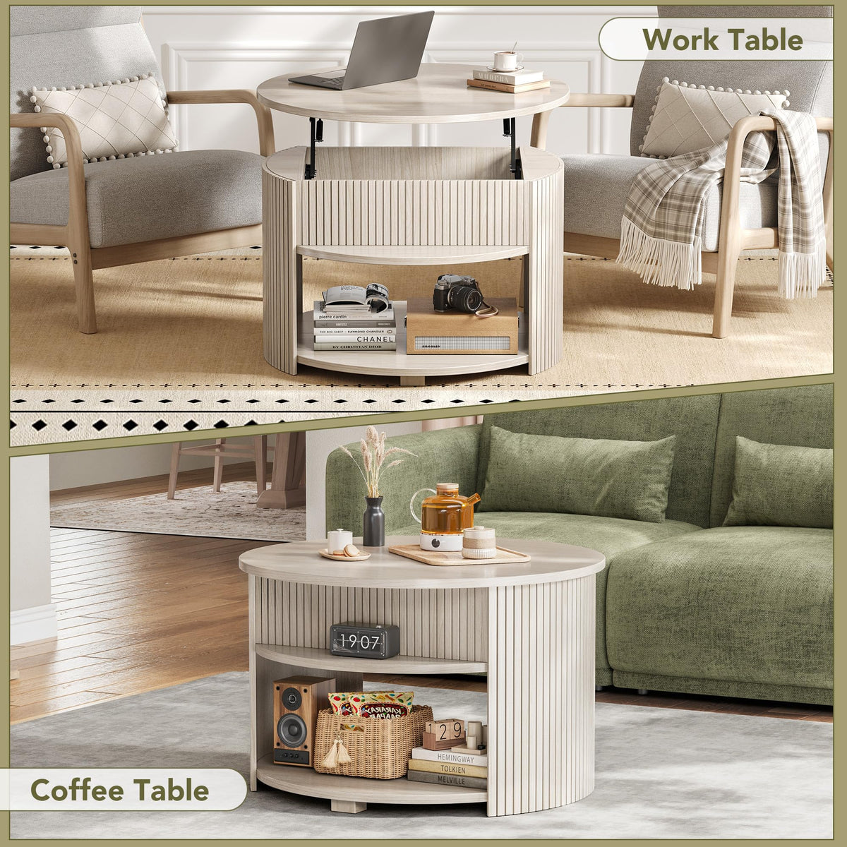 Round Lift Top Coffee Table with Storage M751