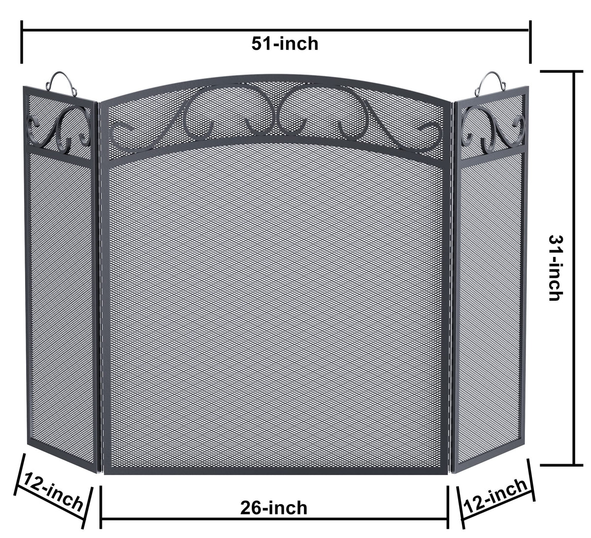 Black 3 Panel Wrought Iron Fireplace Screen Q8420