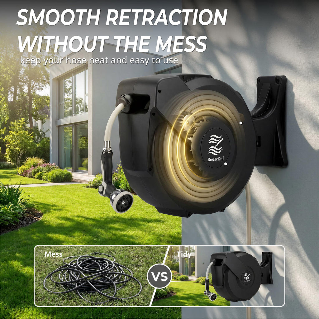 5/8 in x 100 ft Retractable Garden Hose Reel with 10 Patterns Nozzle R48207