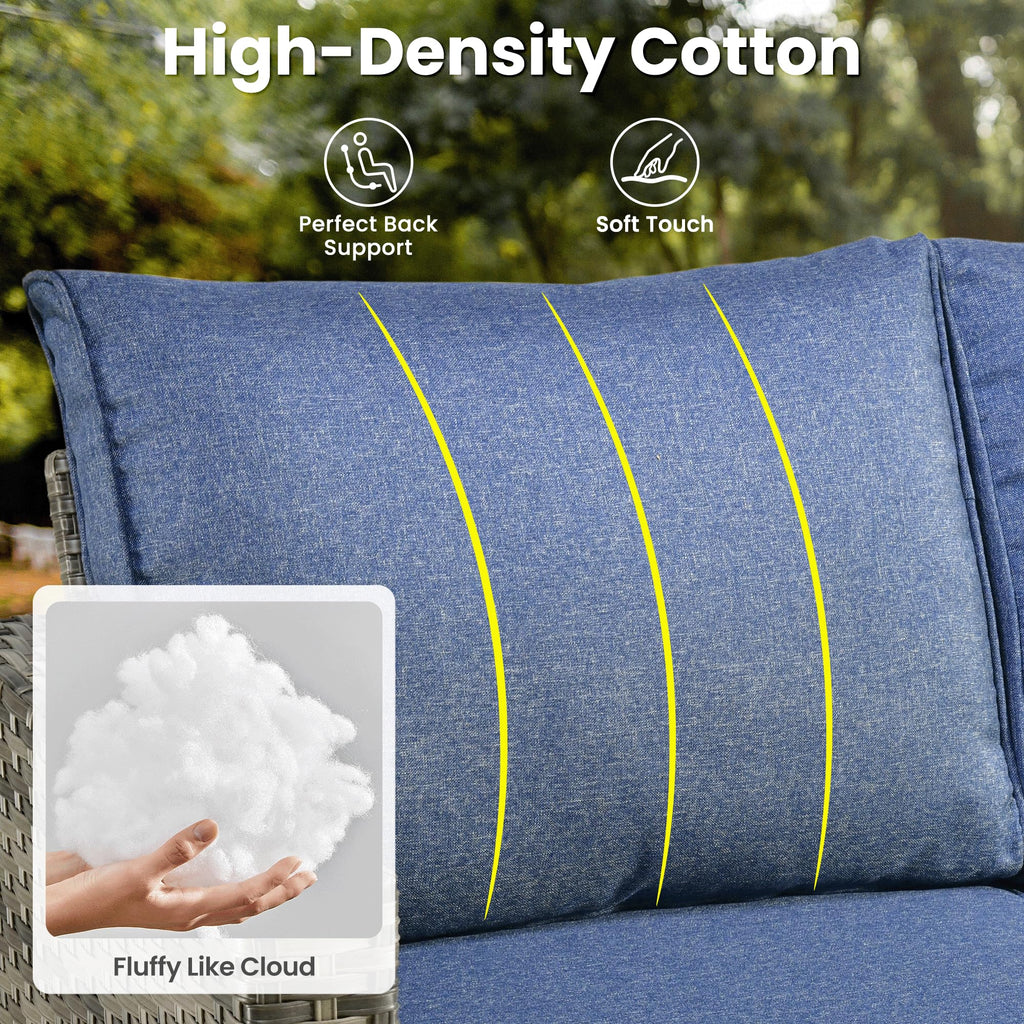 3 Pieces Wicker Patio Sofa Set with Ottomans Denim Blue R4374